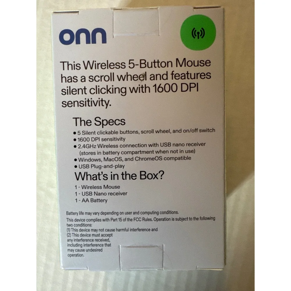 Onn Wireless Silent 5-Button Mouse Pink 1600 DPI USB Nano Receiver New